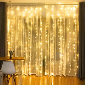 Dazzle Bright Curtain String Lights, 300 LED 9.8ft x9.8ft Warm White Fairy Lights with 8 Lighting Modes, Waterproof Lights for Bedroom Christmas Party Wedding Home Garden Wall Decor