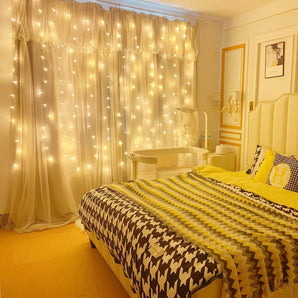 Dazzle Bright Curtain String Lights, 300 LED 9.8ft x9.8ft Warm White Fairy Lights with 8 Lighting Modes, Waterproof Lights for Bedroom Christmas Party Wedding Home Garden Wall Decor