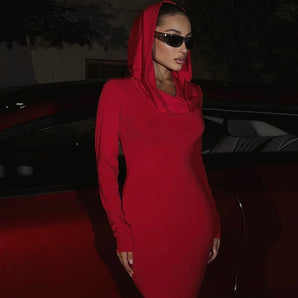 Women's Sexy Long Sleeve Hooded Bodycon Party Club Cocktail Maxi Dress