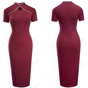 Retro Stand Collar Cut Out Dress With Buttocks