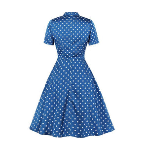 Tie Neck Button Swing Bleu Dress