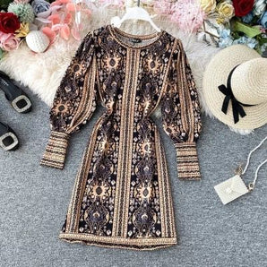 Long Puff Sleeve Floral Bodycon Dress