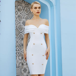 Evening Dress Nightclub Pure White Button Dress