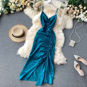 Fashion Backless Silk Maxi Dress